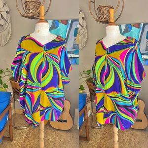 60s 70s vintage psychedelic print mini dress tunic